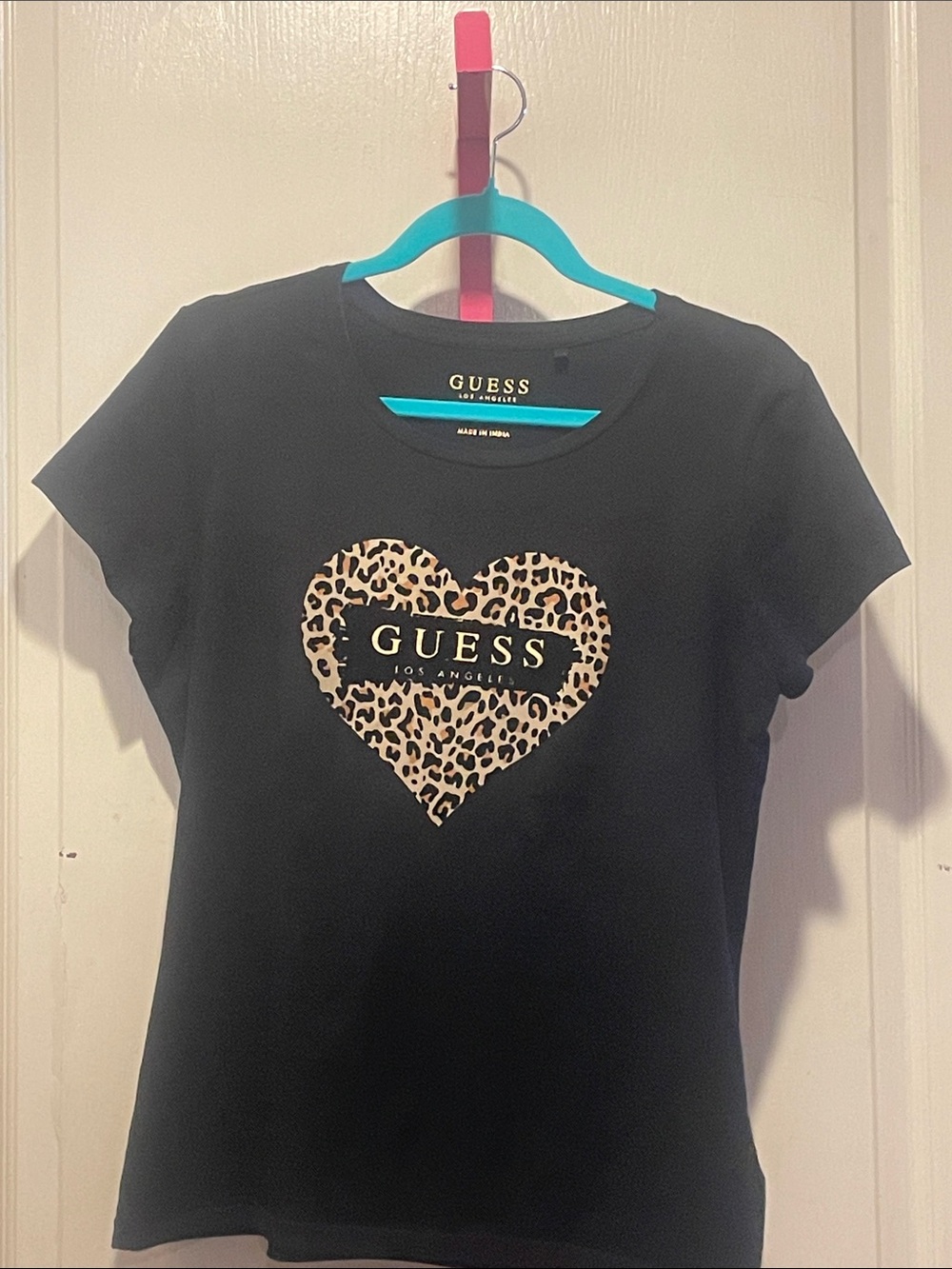 Guess Black Tee with Leopard Heart Motif